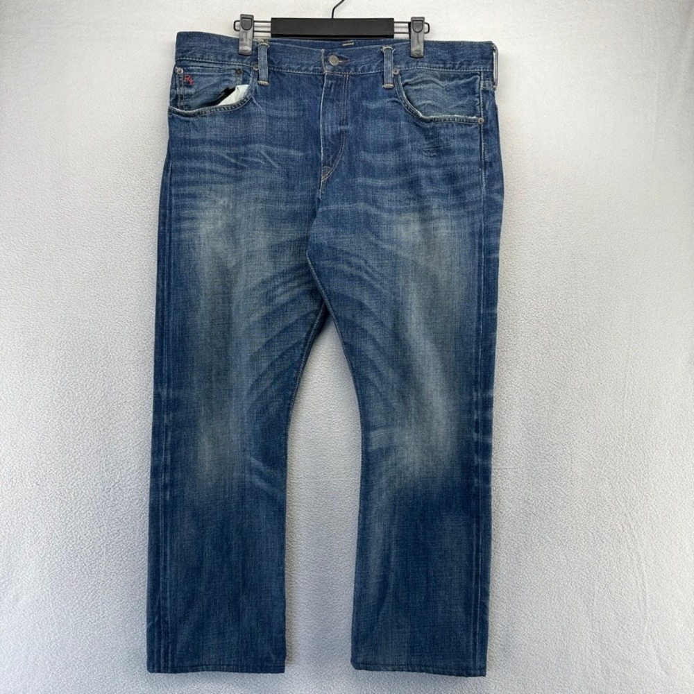 Ralph Lauren Jeans Mens 36x30 Fits 36x28 Blue Dark Wash Denim Distressed Whisker